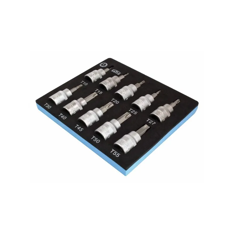 Tálcás furatos torx bit dugókulcs készlet 3/8″ T10-T55 10 részes
