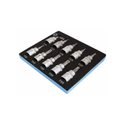 Tálcás furatos torx bit dugókulcs készlet 3/8″ T10-T55 10 részes